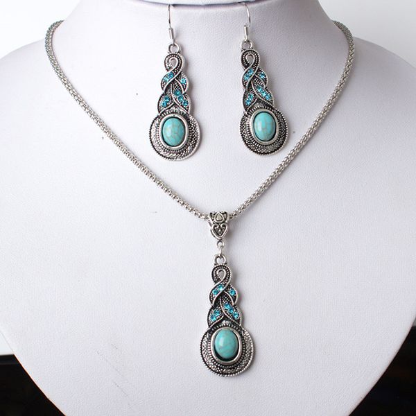 new bohemia fashion natural stone jewelry necklace earrings set for women wedding wholesale, Silver
new bohemia fashion natural stone jewelry necklace earrings set for women wedding wholesale, Silver
