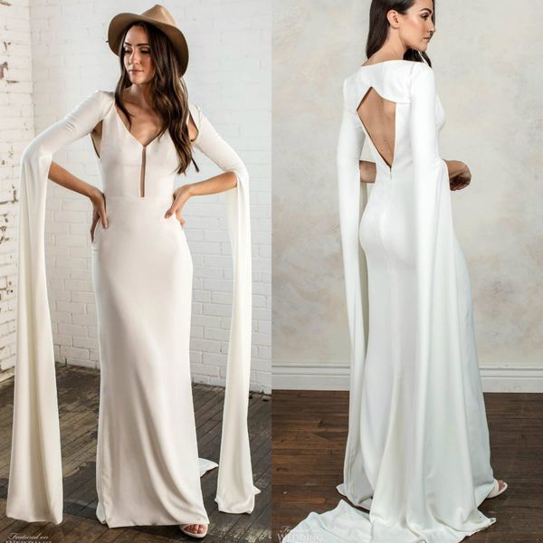 2020 elegant sheath wedding dresses deep v neck satin long train country wedding dress plus size custom made beach abiti da sposa, White
2020 elegant sheath wedding dresses deep v neck satin long train country wedding dress plus size custom made beach abiti da sposa, White