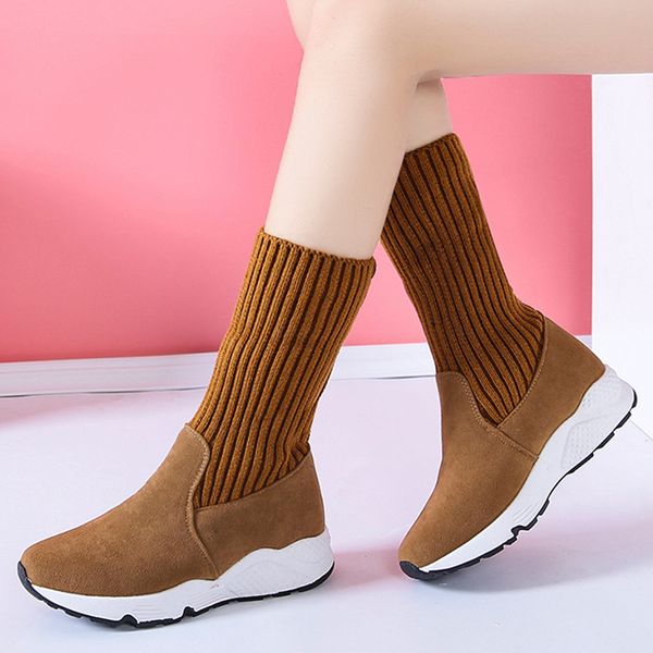 rimocy knitting patchwork warm ankle boots for women faux suede slip on winter boots woman high platform wedges shoes mujer, Black
rimocy knitting patchwork warm ankle boots for women faux suede slip on winter boots woman high platform wedges shoes mujer, Black