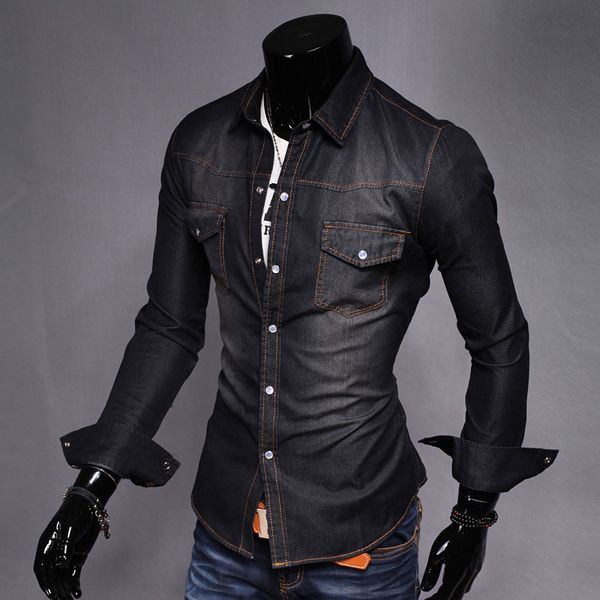 men's denim shirt 2019 brand spring pocket fit slim shirt for male long sleeve blouse men autumn casual y, White;black
men's denim shirt 2019 brand spring pocket fit slim shirt for male long sleeve blouse men autumn casual y, White;black