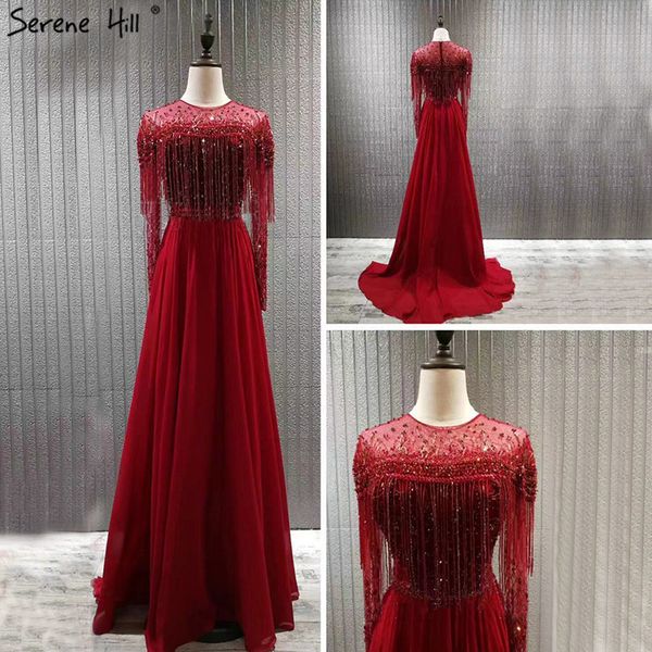 red long sleeve dubai design evening dresses o-neck beading tassel luxury evening gowns 2019 serene hill la60849, White;black
red long sleeve dubai design evening dresses o-neck beading tassel luxury evening gowns 2019 serene hill la60849, White;black