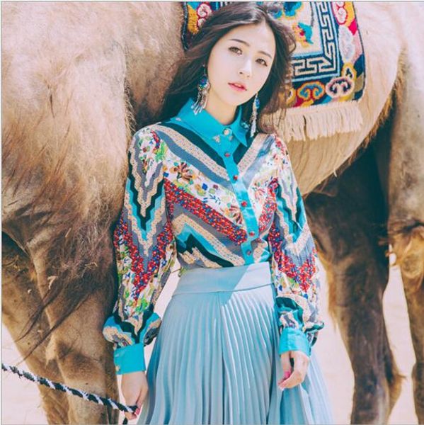 2018 autumn women two piece set vintage retro print blouse shirt + a-line skirt, Gray
2018 autumn women two piece set vintage retro print blouse shirt + a-line skirt, Gray