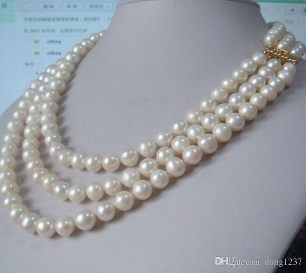 3 strands 7-8mm natural cultured freshwater hhite round pearl necklace 17"18"19", Silver
3 strands 7-8mm natural cultured freshwater hhite round pearl necklace 17"18"19", Silver