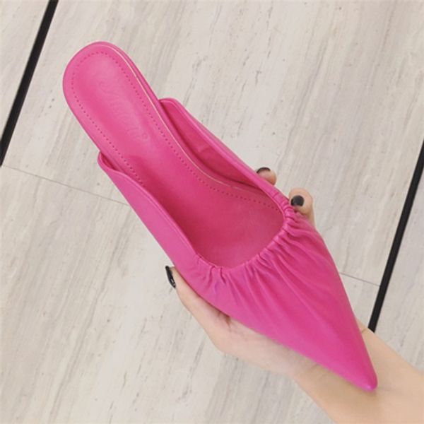 to high heel baotou half slippers women wearing low-heeled mules shoes, Black