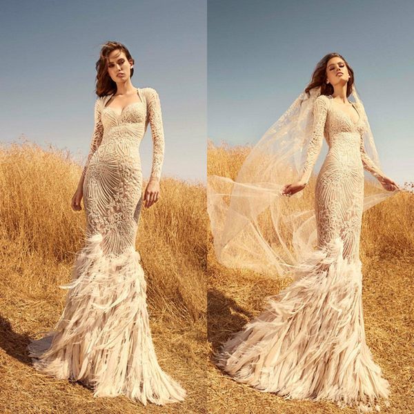 2020 zuhair murad mermaid wedding dresses sweetheart lace appliqued beads luxury feather long sleeve bridal gowns custom made wedding dress, White
2020 zuhair murad mermaid wedding dresses sweetheart lace appliqued beads luxury feather long sleeve bridal gowns custom made wedding dress, White