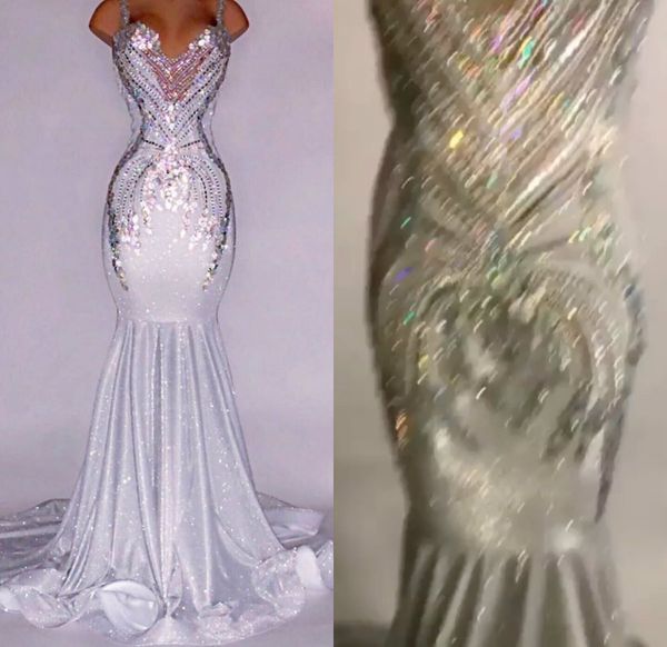 2020 african mermaid prom dresses spaghetti sparkly sequins crystal silver evening gowns real image custom made long formal dress, Black
2020 african mermaid prom dresses spaghetti sparkly sequins crystal silver evening gowns real image custom made long formal dress, Black