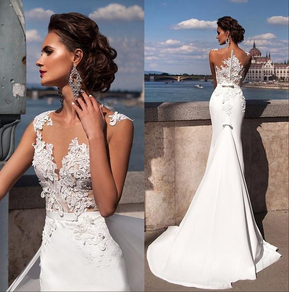 summer beach mermaid wedding dresses 2019 julie vino bateau neckline lace appliques beaded chapel train bridal wedding gowns, White 
summer beach mermaid wedding dresses 2019 julie vino bateau neckline lace appliques beaded chapel train bridal wedding gowns, White