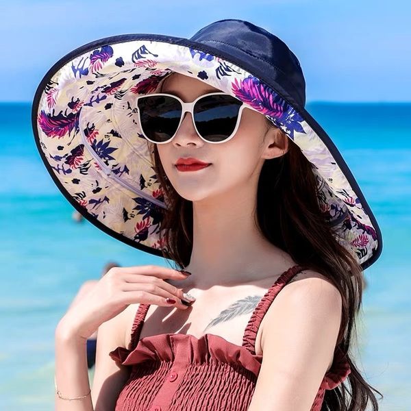 beach women's summer seaside cool vacation anti-uv big edge foldable sun hat sun-proof cool hat, Blue;gray 
beach women's summer seaside cool vacation anti-uv big edge foldable sun hat sun-proof cool hat, Blue;gray