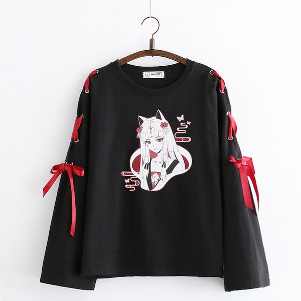 wholesale-summer women's clothing anime fox printed cross ribbon women girls' t-shirt harajuku spring black cotton skirt hoodies, Black;white
wholesale-summer women's clothing anime fox printed cross ribbon women girls' t-shirt harajuku spring black cotton skirt hoodies, Black;white