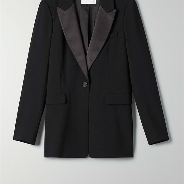 women coat classic stitching collar single button slim fit suit, White;black
women coat classic stitching collar single button slim fit suit, White;black