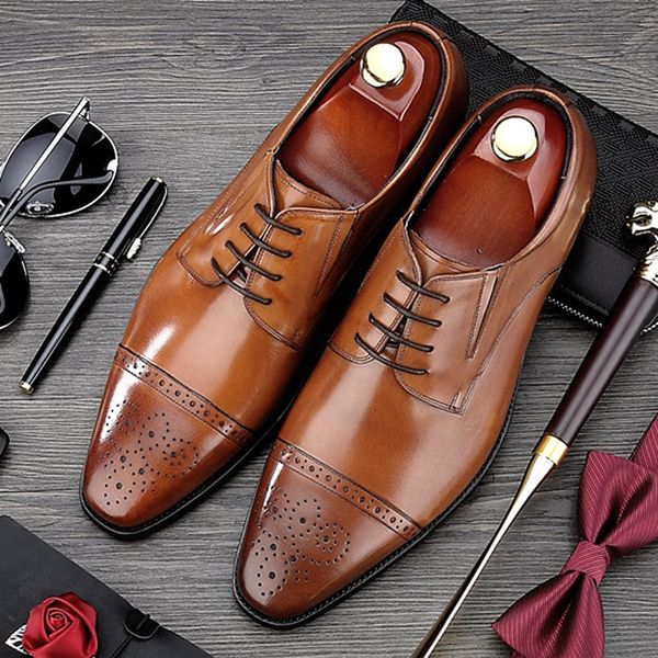 british style carved man brogue shoes vintage genuine leather formal dress oxfords pointed toe derby men's office footwear mg02, Black
british style carved man brogue shoes vintage genuine leather formal dress oxfords pointed toe derby men's office footwear mg02, Black