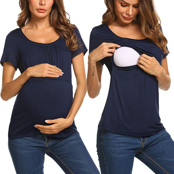 women's maternity short sleeve layered nursing t-shirt for pregnancy breastfeeding maternity ropa de mujer, White
women's maternity short sleeve layered nursing t-shirt for pregnancy breastfeeding maternity ropa de mujer, White