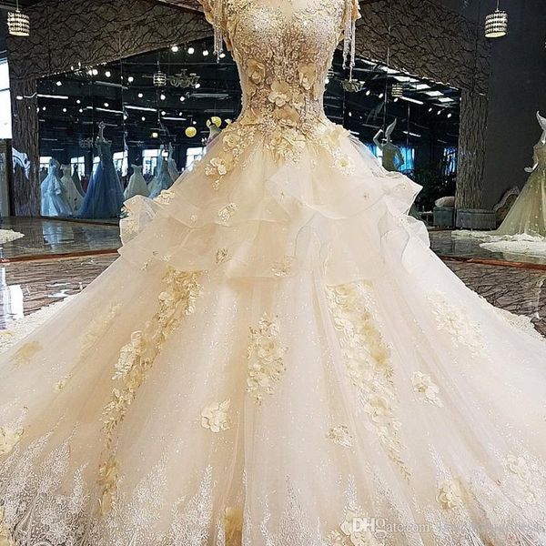 2020 design luxury elegant wedding dress for bride high neck 3d flower beaded ball gown cap sleeves lace wedding gown real ps, White
2020 design luxury elegant wedding dress for bride high neck 3d flower beaded ball gown cap sleeves lace wedding gown real ps, White