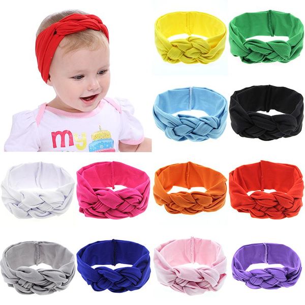 

new braided nylon headbands kids twisted cross knot headwraps elastic candy color soft hairbands hair accessories, Slivery;white
