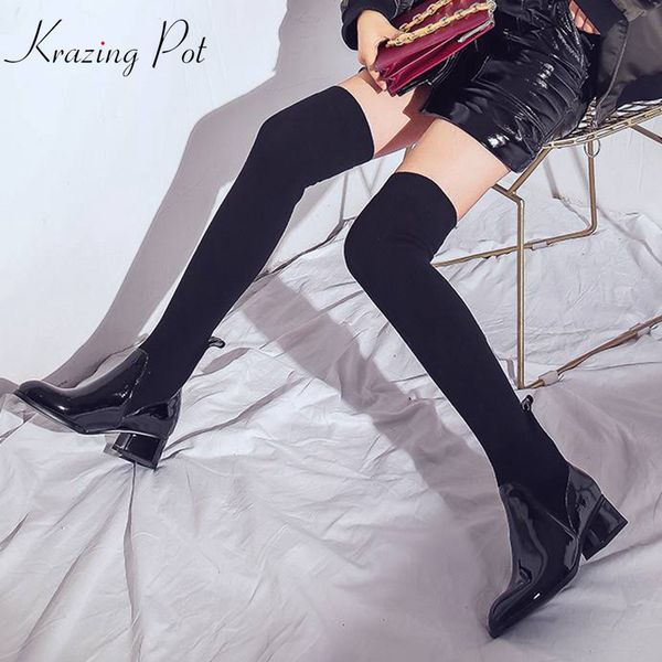 krazing pot 2019 cow leather round toe streetwear square thick heels sweet knitting european superstar wear thigh high boots l22, Black
krazing pot 2019 cow leather round toe streetwear square thick heels sweet knitting european superstar wear thigh high boots l22, Black