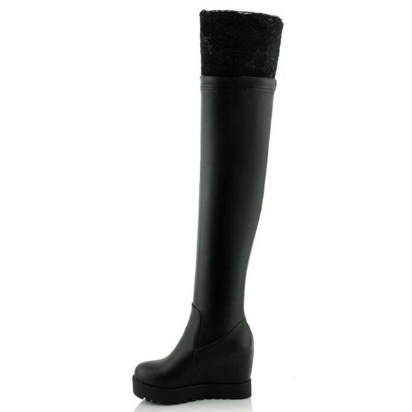 promotion winter slope heel internal increase lace over the knee boots lean leg elastic force high cylinder women boots, Black
promotion winter slope heel internal increase lace over the knee boots lean leg elastic force high cylinder women boots, Black