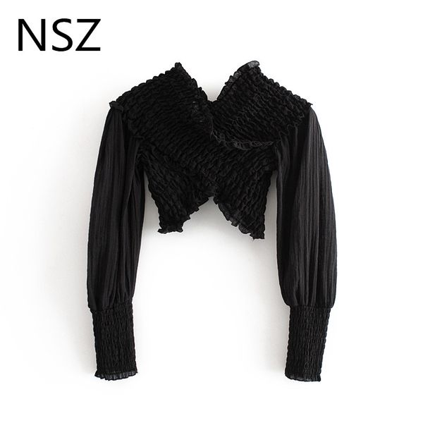 nsz women black chiffon blouse long sleeve cropped cross deep v neck elastic corset shirt party evening night club top, White
nsz women black chiffon blouse long sleeve cropped cross deep v neck elastic corset shirt party evening night club top, White