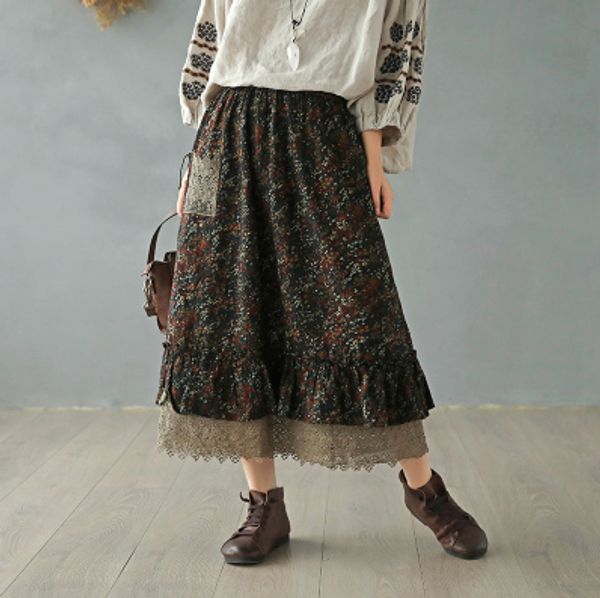 2020 spring skirt retro women elastic waist loose all-match skirt new baoken flower spliced casual ladies, Black
2020 spring skirt retro women elastic waist loose all-match skirt new baoken flower spliced casual ladies, Black
