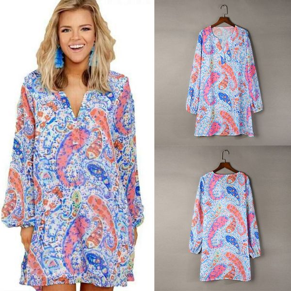 women vintage fashion boho print short dress evening party beach dresses sundress long sleeve loose dress, Blue;gray
women vintage fashion boho print short dress evening party beach dresses sundress long sleeve loose dress, Blue;gray