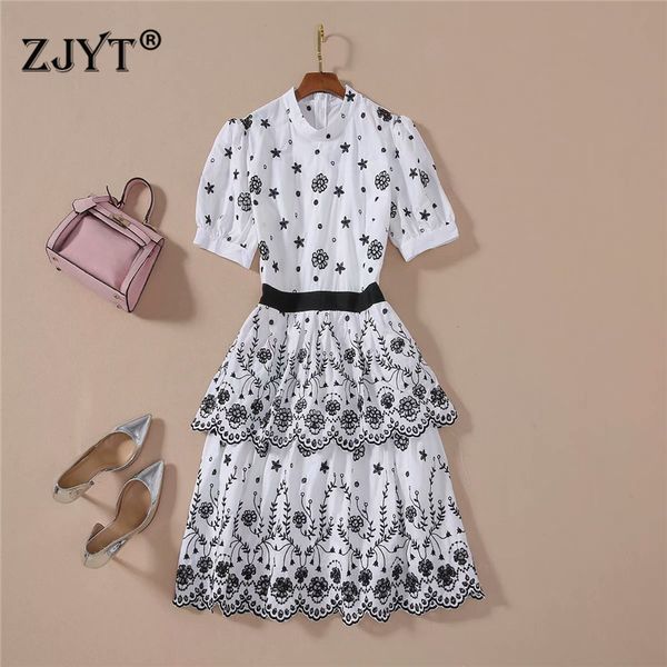 casual dresses europe fashion summer runway dress women short sleeve elegant hollow embroidery ruffle cake holiday vestidos, Black;gray
casual dresses europe fashion summer runway dress women short sleeve elegant hollow embroidery ruffle cake holiday vestidos, Black;gray