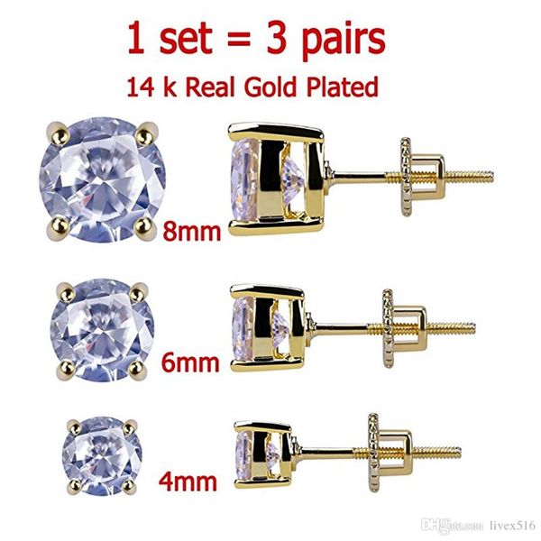 3 pairs set 4-8 mm 14k gold plated cz square iced out stud earrings with safety screw back for men and women, Golden;silver
3 pairs set 4-8 mm 14k gold plated cz square iced out stud earrings with safety screw back for men and women, Golden;silver