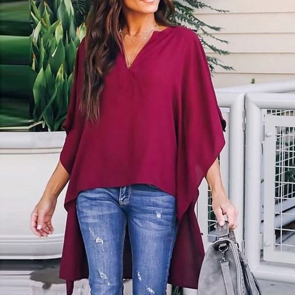 female loose chiffon shirt v-neck irregular hem half batwing sleeve summer spring pure color leopard print breathable blouse top, White
female loose chiffon shirt v-neck irregular hem half batwing sleeve summer spring pure color leopard print breathable blouse top, White