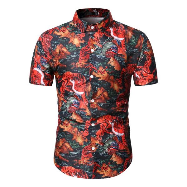 shirt for men personality animal print short sleeve blouse male beach casual slim summer new 2020, White;black
shirt for men personality animal print short sleeve blouse male beach casual slim summer new 2020, White;black