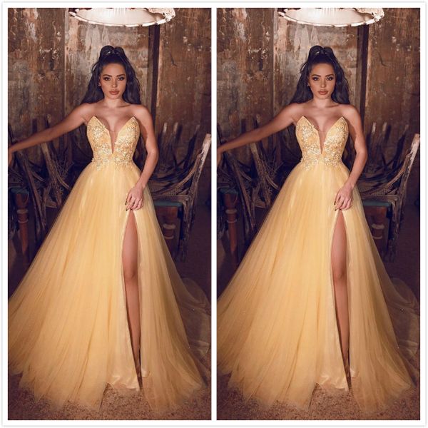 elegant yellow prom dresses sweetheart lace appliques side split evening dresses ruffles party wear, Black
elegant yellow prom dresses sweetheart lace appliques side split evening dresses ruffles party wear, Black