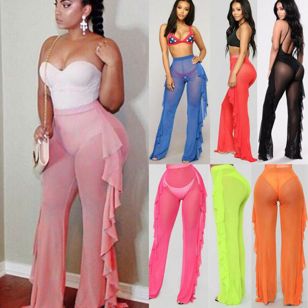new 2020 summer women beach mesh ruffle sheer wide leg pants trousers bikini cover up, White;black
new 2020 summer women beach mesh ruffle sheer wide leg pants trousers bikini cover up, White;black