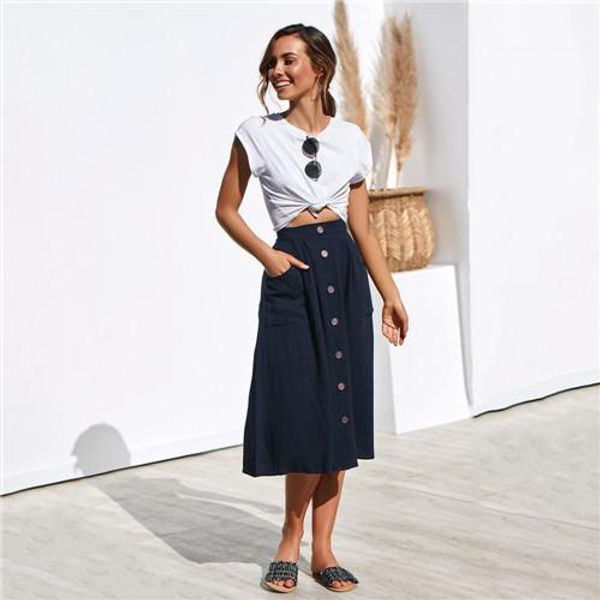 procket skirts button fashion female loose dresses solid color mid calf casual clothing women summer designer, Black
procket skirts button fashion female loose dresses solid color mid calf casual clothing women summer designer, Black