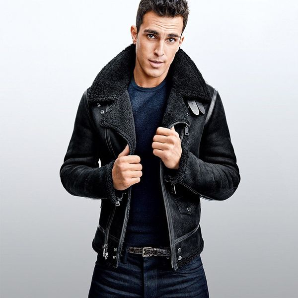 winter men original natural shearling coat sheep fur lining motorycle jacket slim fit genuine leather jackets, Black
winter men original natural shearling coat sheep fur lining motorycle jacket slim fit genuine leather jackets, Black