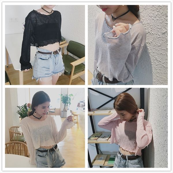 thin t-shirt clothes sunscreen transparent t-shirt women's summer long sleeve short exposed transparent clothes loose navel, White
thin t-shirt clothes sunscreen transparent t-shirt women's summer long sleeve short exposed transparent clothes loose navel, White