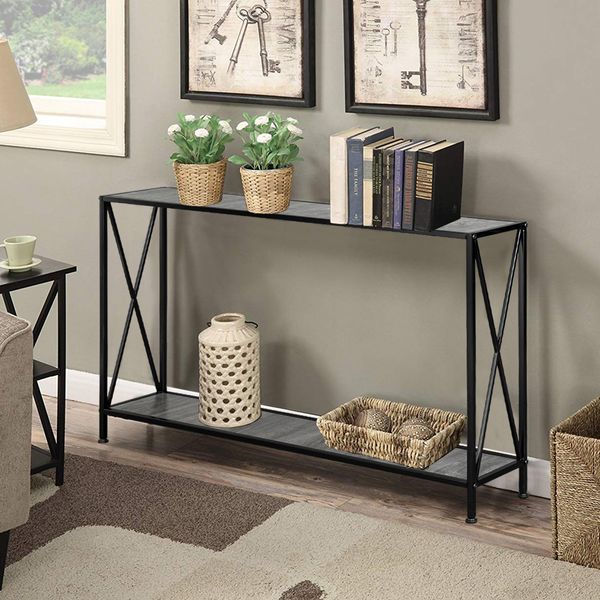 Entryway Console Table 2-tier Wood Long Sofa Table Storage Shelf Metal Frame