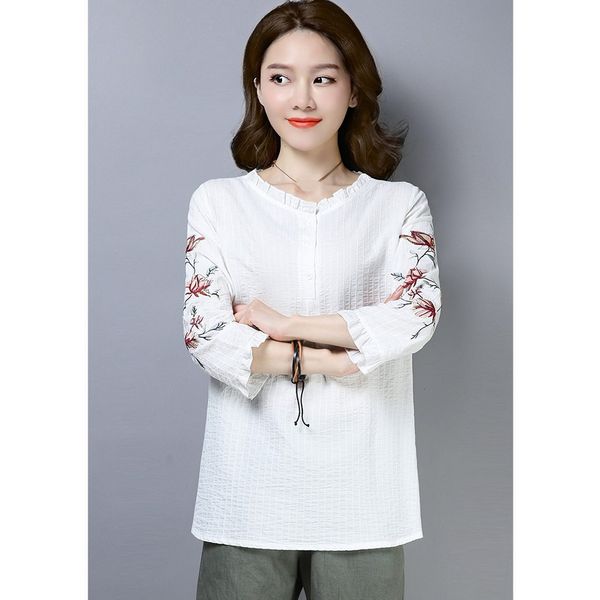 summer women plus size shirt nine quarter ruffled collar flower embroidery blouses female large size cotton linen top, White
summer women plus size shirt nine quarter ruffled collar flower embroidery blouses female large size cotton linen top, White