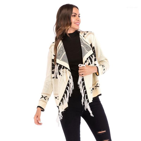sweaters tassel knit cardigan female coat street style womens apparel geometric printed women, White;black
sweaters tassel knit cardigan female coat street style womens apparel geometric printed women, White;black