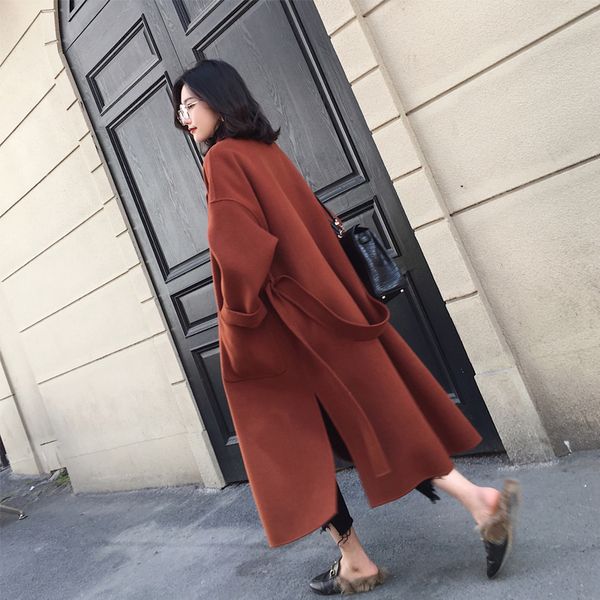 new autumn winter women long hepburn cashmere coat casual female style turn down collar belt loose fit outwear, Black
new autumn winter women long hepburn cashmere coat casual female style turn down collar belt loose fit outwear, Black