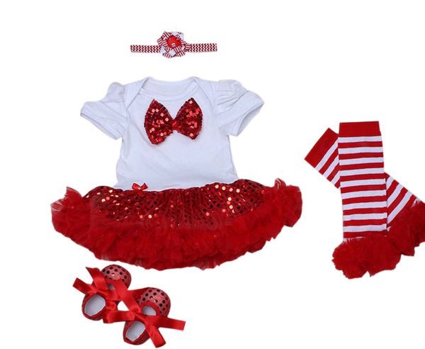 

4pcs per set baby girls sequins red bowknot tutu dress headband shoes leggings for 0-12months ing, Red;yellow