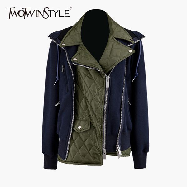 twotwinstyle loose fit blue contrast color split joint jacket new lapel long sleeve women coat fashion tide autumn winter 2019, Black;brown
twotwinstyle loose fit blue contrast color split joint jacket new lapel long sleeve women coat fashion tide autumn winter 2019, Black;brown