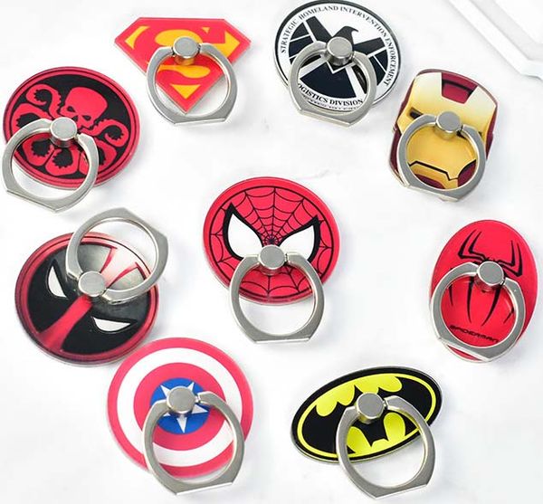 Universal 360 Degree Super Hero Superman Batman Finger Ring Holder Phone Stand For iPhone 7 6s Samsung Mobile Phones With Retail Box