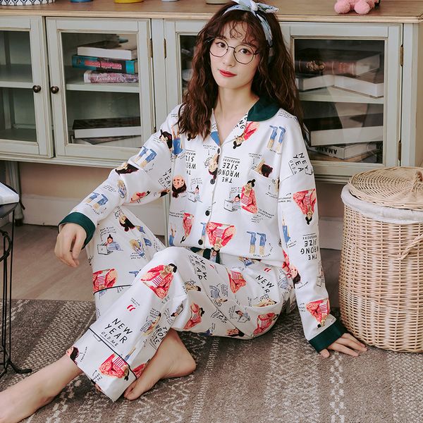 white printed shirt pyjamas women front buckle cardigan pajamas sets long sleeves turn-down collar pure cotton sleepwear spring, Black;red
white printed shirt pyjamas women front buckle cardigan pajamas sets long sleeves turn-down collar pure cotton sleepwear spring, Black;red