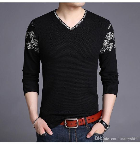 spring autumn v-neck sweaters fashion solid embroidery sweaters long sleeved knitted sweatshirts casual slim mens clothing, White;black
spring autumn v-neck sweaters fashion solid embroidery sweaters long sleeved knitted sweatshirts casual slim mens clothing, White;black