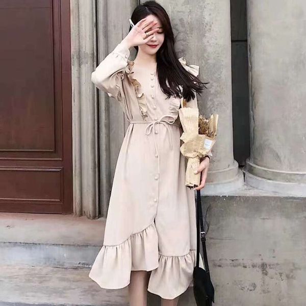 2019 new spring women dress long lantern sleeve button ruffles split trumpet mid-calf dress fashion party runway vestiods, Black;gray
2019 new spring women dress long lantern sleeve button ruffles split trumpet mid-calf dress fashion party runway vestiods, Black;gray