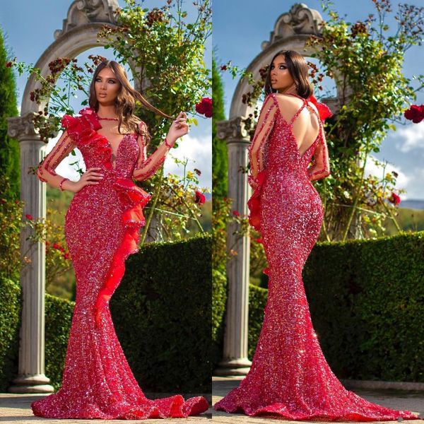 2020 aso ebi arabic red mermaid evening dresses sheer neck long sleeves prom dresses sequined formal party second gowns
2020 aso ebi arabic red mermaid evening dresses sheer neck long sleeves prom dresses sequined formal party second gowns