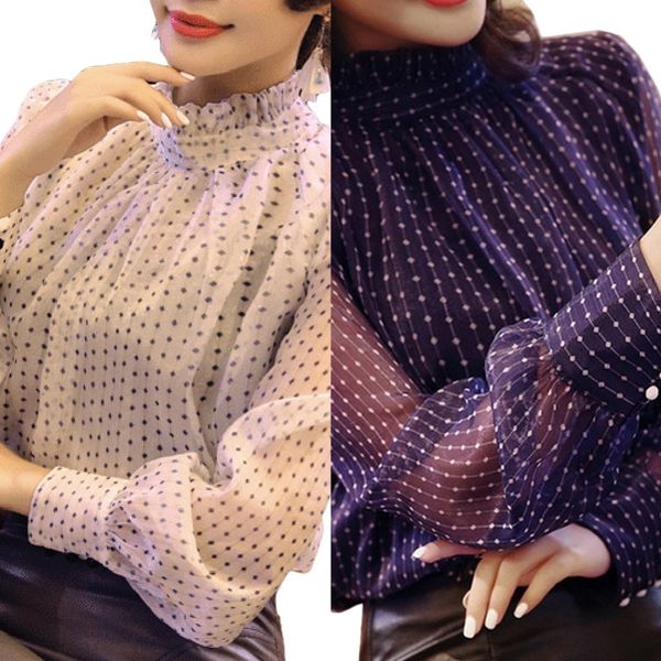 wave dot leisure dot ladies long sleeve, shirt chiffon purple high neck shirt autumn top, White
wave dot leisure dot ladies long sleeve, shirt chiffon purple high neck shirt autumn top, White