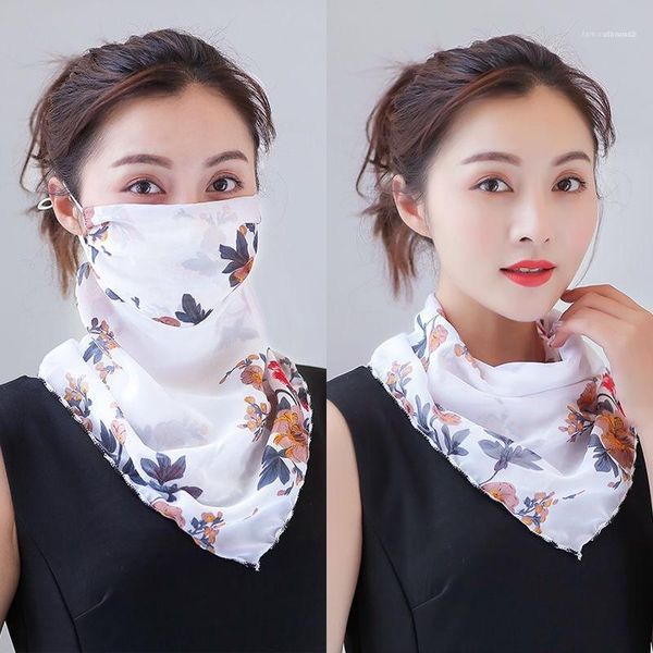 outdoor sunscreen mask light breathable neck protection veil chiffon printed small scarf women summer, Silver 
outdoor sunscreen mask light breathable neck protection veil chiffon printed small scarf women summer, Silver