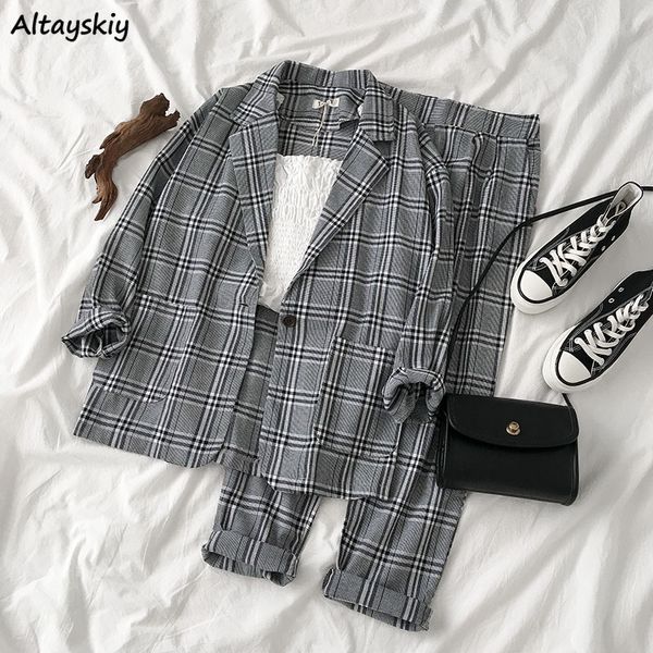 pant suits spring autumn ladies casual chic blazer elastic waist plaid personality slim fit notched single breasted pockets, White;black
pant suits spring autumn ladies casual chic blazer elastic waist plaid personality slim fit notched single breasted pockets, White;black