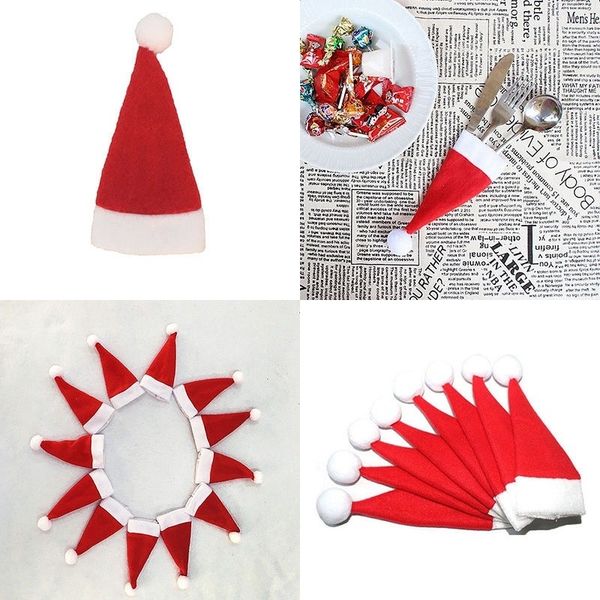christmas hat silverware holder santa claus hat christmas decoration spoon tableware bag home decor