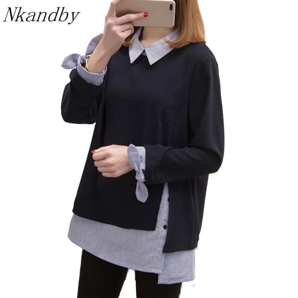 nkandby plus size women`s shirts casual loose peter pan collar long sleeve bow striped patchwork faux two piece oversize shirts, White
nkandby plus size women`s shirts casual loose peter pan collar long sleeve bow striped patchwork faux two piece oversize shirts, White