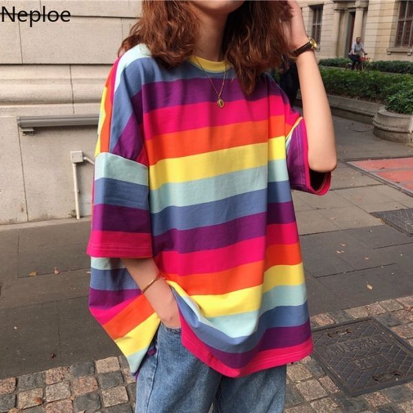 neploe harajuku rainbow stripe loose womens t shirt summer japanese clothes medium-long causal oversized tshirt 38679 y19072701, White
neploe harajuku rainbow stripe loose womens t shirt summer japanese clothes medium-long causal oversized tshirt 38679 y19072701, White