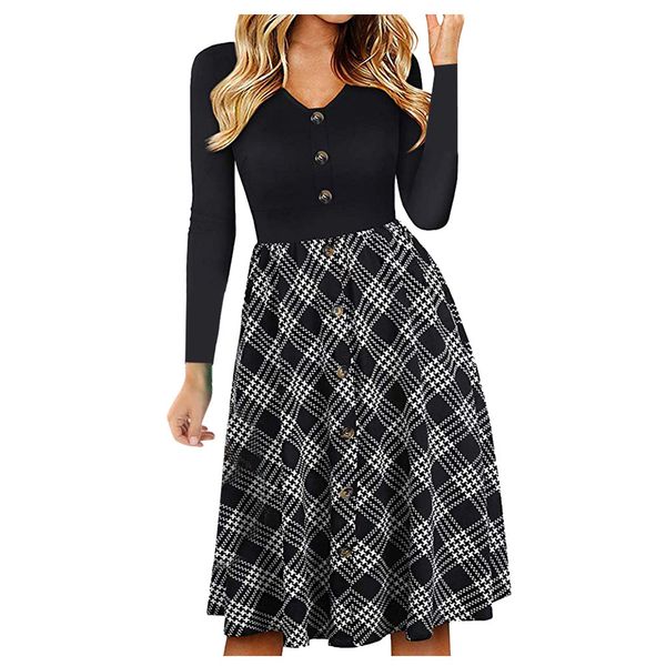 vintage plaid patchwork dress for women 2019 autumn winter elegant buttonspleated flared party dress fashion casual sundress, Black;gray
vintage plaid patchwork dress for women 2019 autumn winter elegant buttonspleated flared party dress fashion casual sundress, Black;gray
